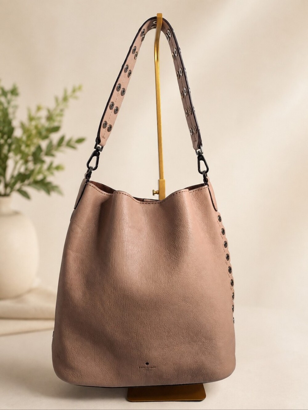 Kate Spade Dusty Pink Leather Grommet Bucket Hobo Shoulder Bag